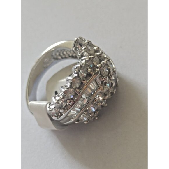 Italian 925 Sterling Silver Women's Ring with Cluster Cubic Zirconia -  Size 5 - Picture 5 of 6